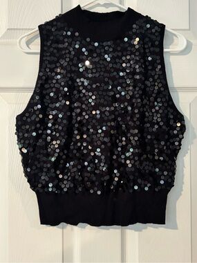 Women’s Black Sequin Mock Neck Sweater Vest